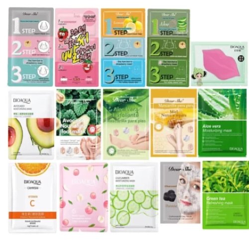 BIOAQUA Pack of 15 Moisturizing Facial Face Sheet Mask, Foot Care & Nose pore Solution Hydrating, Radiance Boost, Moisturizing, Skin Care Sheet Mask