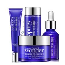 Bioaqua 4Pcs Wonder Series Blueberry Moisturizing Eye Cream , Face Toning Lotion , Blueberry Liquid Serum , Face Cream.