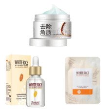 Bioaqua- Pack Of 3 White Rice Glowing Beauty Care Series Serum , Rice Gel & Sheet Mask